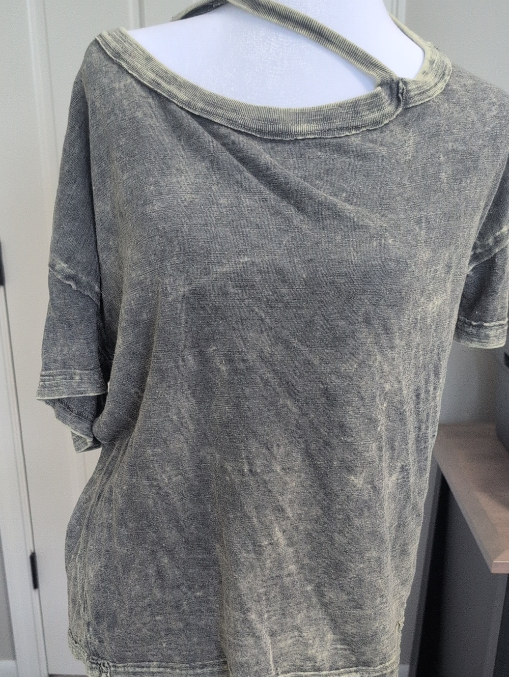 Free People Washed Gray Mineral-Dyed Short Sleeve Tee